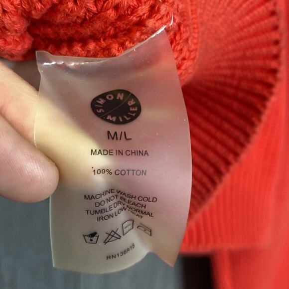 Simon Miller CY Wide Gauge Under Boob Outline Cotton Knit Sweater in Red M/L - Picture 3 of 3